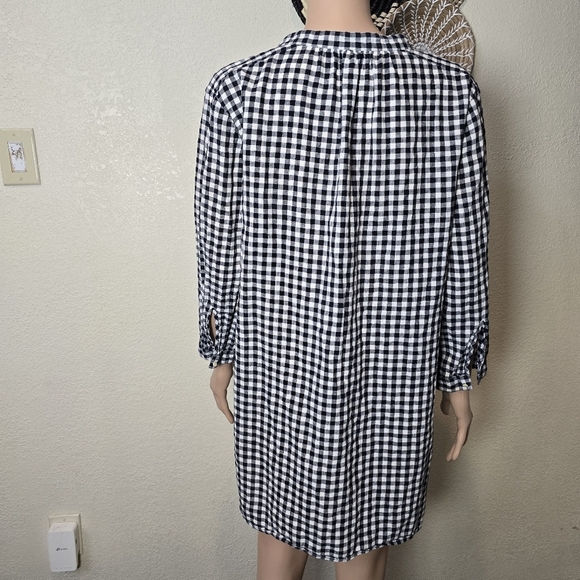 J. Crew Womens Linen Cotton Navy White Check Tunic Shirt Sz S Preppy 3/4 Sleeve - Picture 2 of 12
